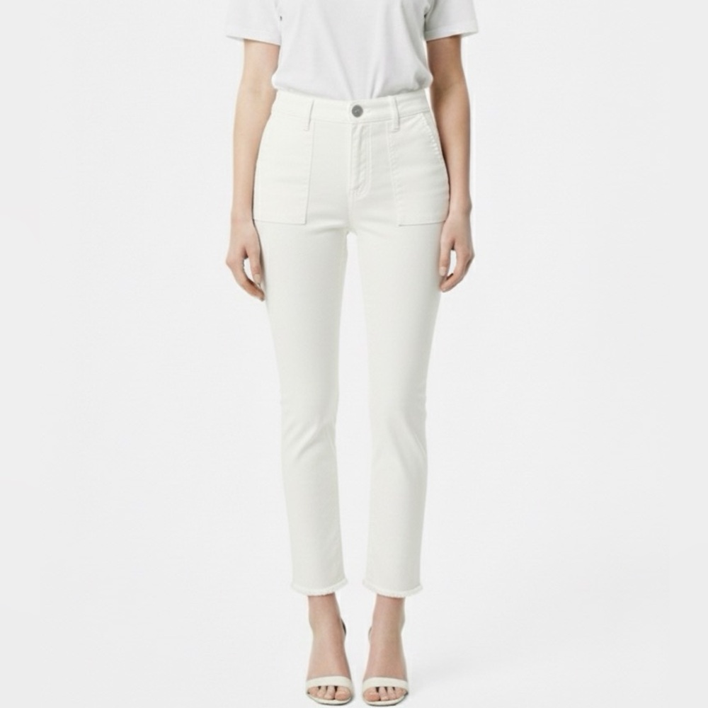 LOFT Skinny Crop Utility Jeans Raw Cut Hem White 6/28